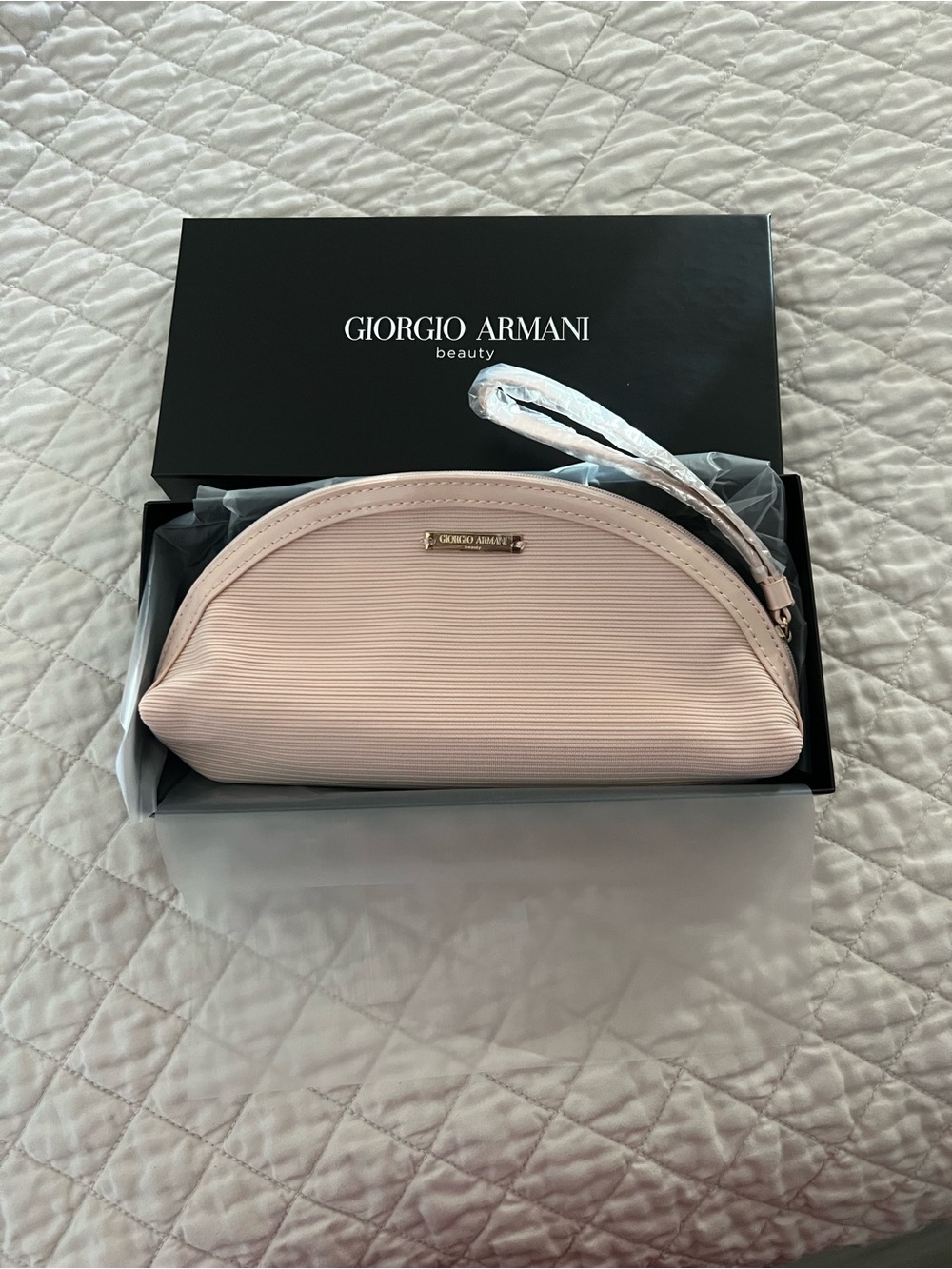 Giorgio Armani Pale Pink Ribbed Cosmetic Pouch with Wrist Strap